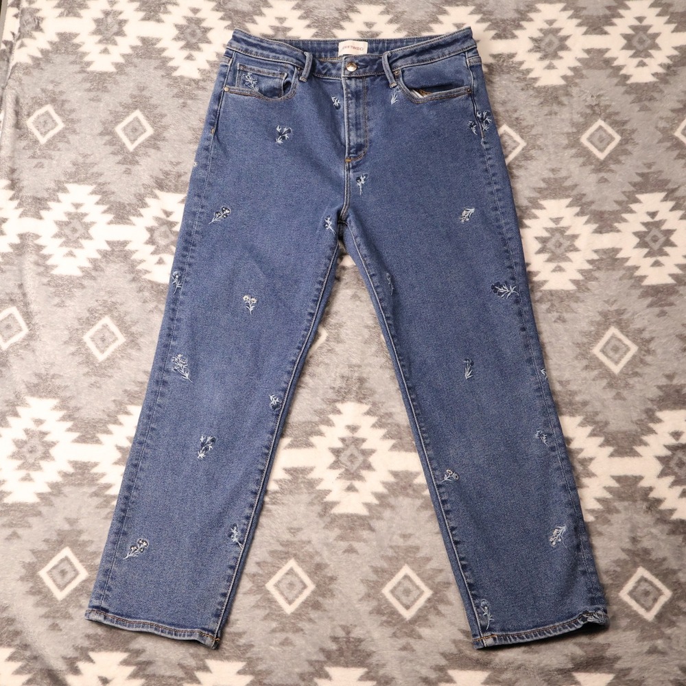 Driftwood Wyatt Floral Embroidered Straight Leg Jeans Medium Wash 30x26